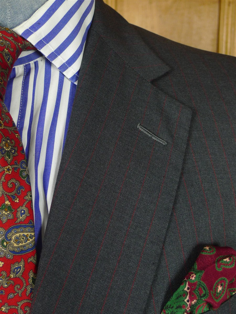 26/0958 welsh & jefferies 2008 savile row bespoke grey / red pin-stripe wool suit 43 short to regular