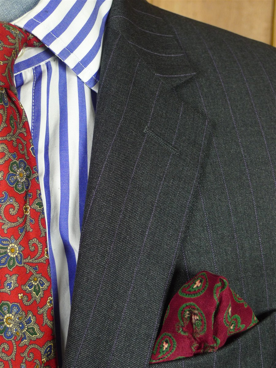 26/0968 immaculate gieves & hawkes savile row mtm grey / lilac pin-stripe canvassed wool suit w/ carrier 37 regular