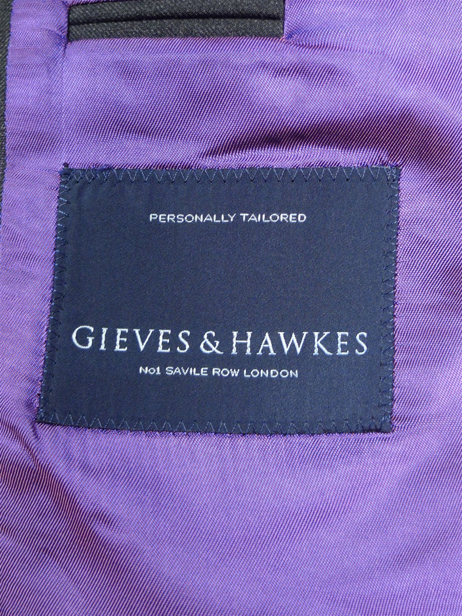26/0968 immaculate gieves & hawkes savile row mtm grey / lilac pin-stripe canvassed wool suit w/ carrier 37 regular