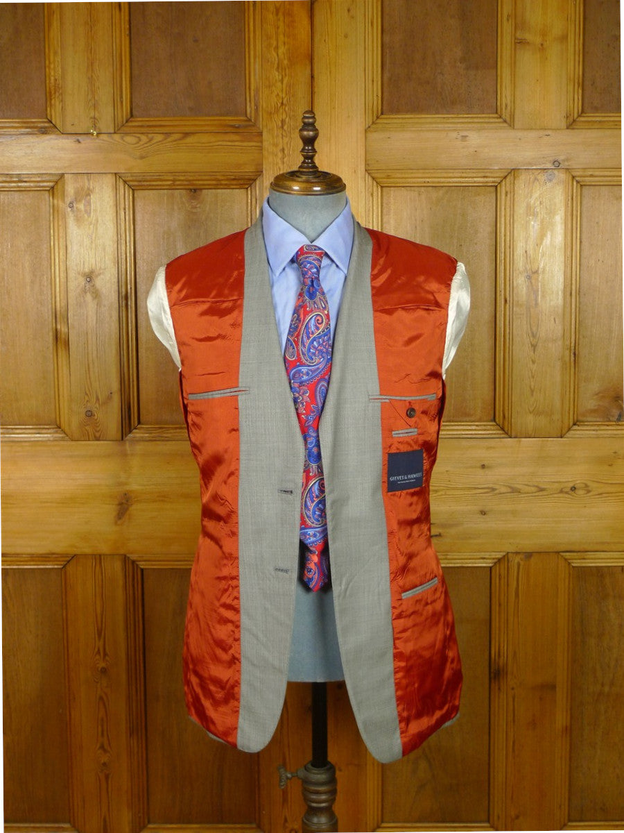 26/0969 immaculate gieves & hawkes savile row mtm grey canvassed wool suit w/ carrier 37-38 regular
