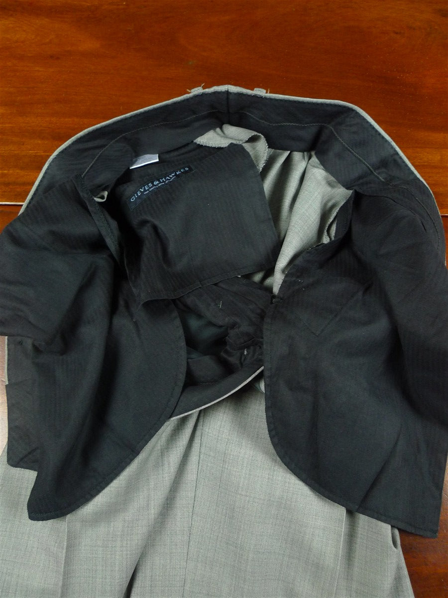 26/0969 immaculate gieves & hawkes savile row mtm grey canvassed wool suit w/ carrier 37-38 regular