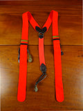 26/0998 immaculate red boxcloth braces w/ black leather ends