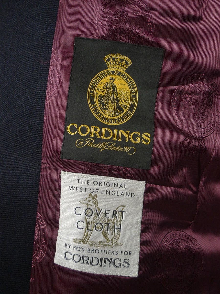 26/0980 immaculate cordings of piccadilly dark navy blue fox bros covert cloth overcoat coat 38 regular