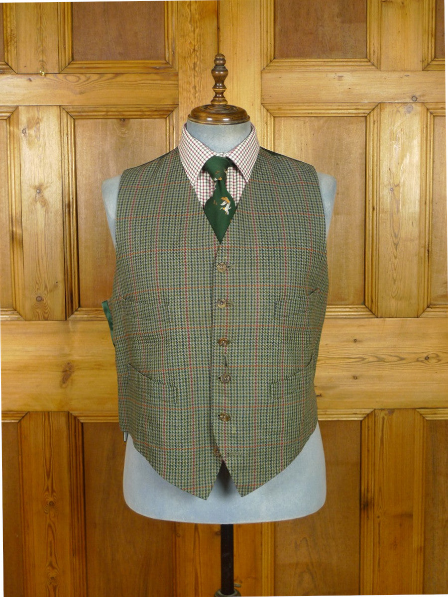 26/0976 vintage bespoke tailor green gun check 3-piece tweed suit 47 regular