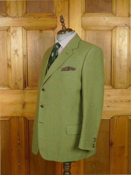 26/0977 immaculate 2013 gieves & hawkes savile row bespoke green wp check tweed jacket & matching waistcoat 47 regular