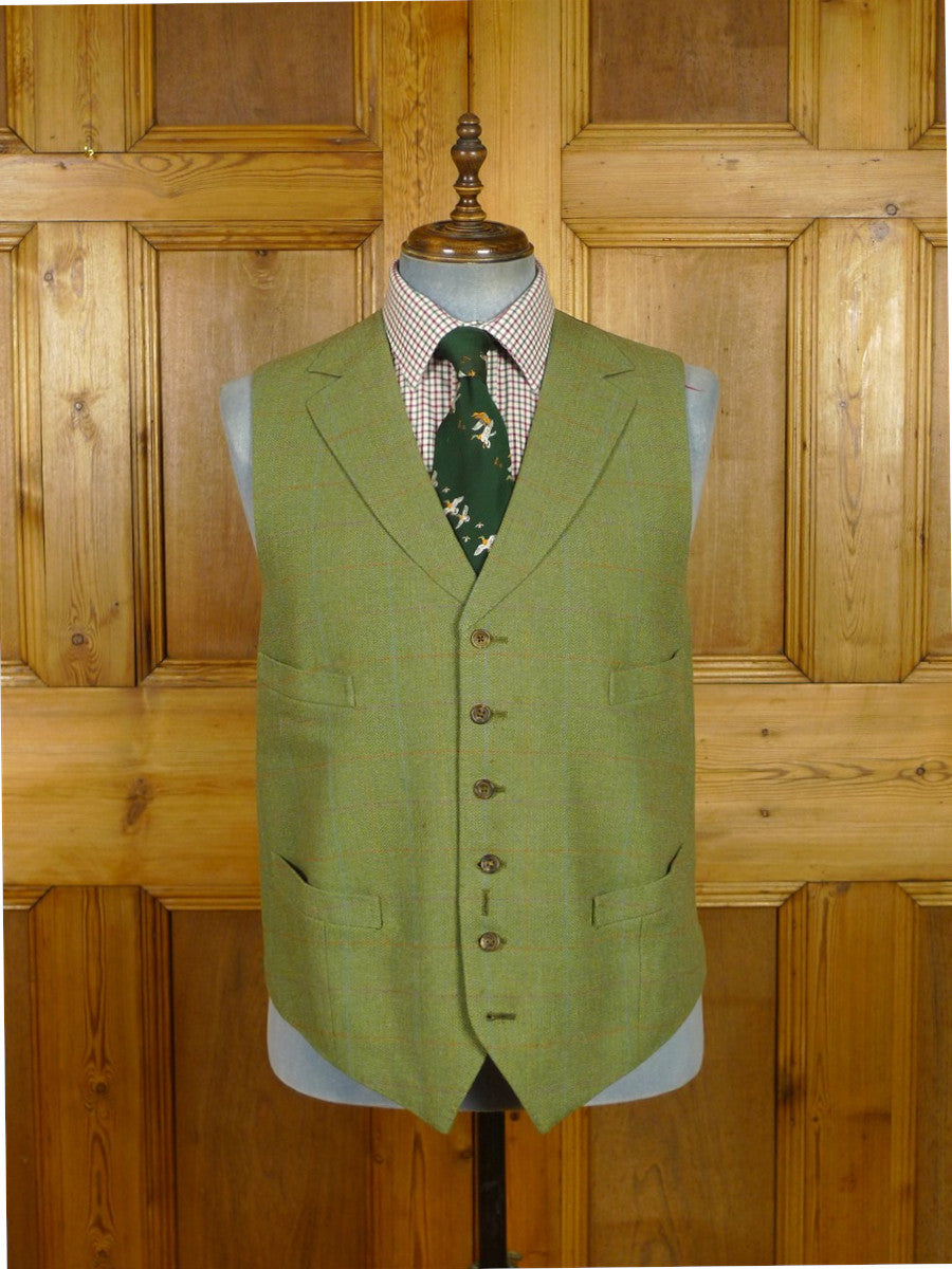 26/0977 immaculate 2013 gieves & hawkes savile row bespoke green wp check tweed jacket & matching waistcoat 47 regular