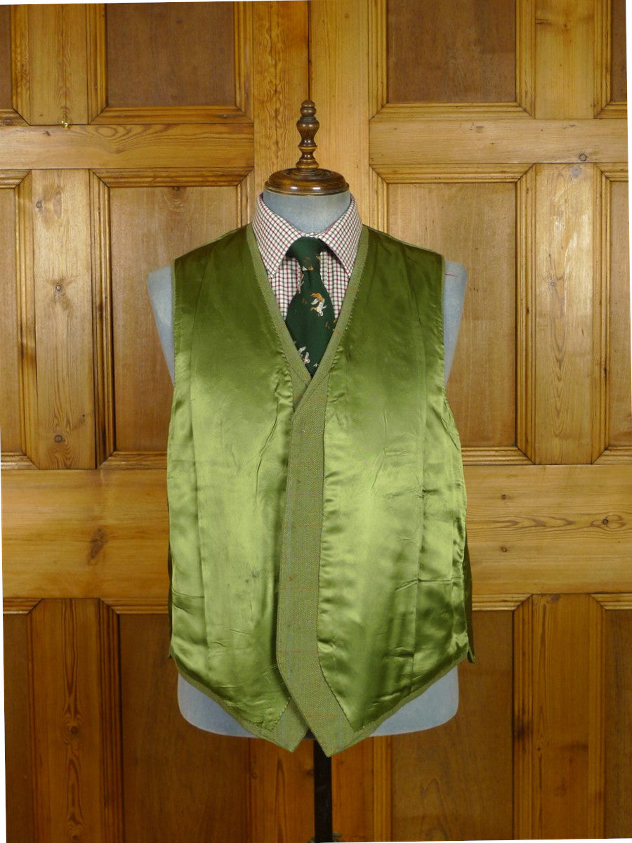 26/0977 immaculate 2013 gieves & hawkes savile row bespoke green wp check tweed jacket & matching waistcoat 47 regular