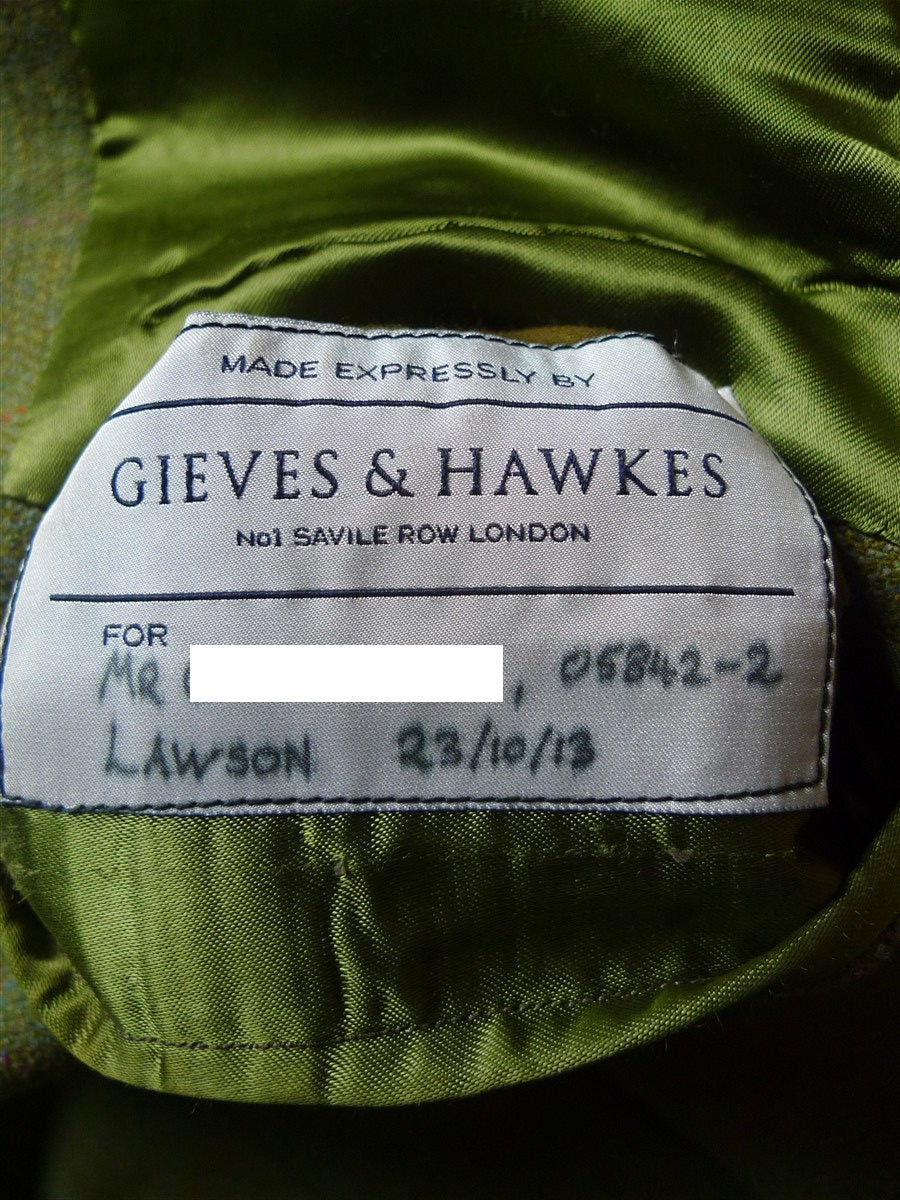 26/0977 immaculate 2013 gieves & hawkes savile row bespoke green wp check tweed jacket & matching waistcoat 47 regular