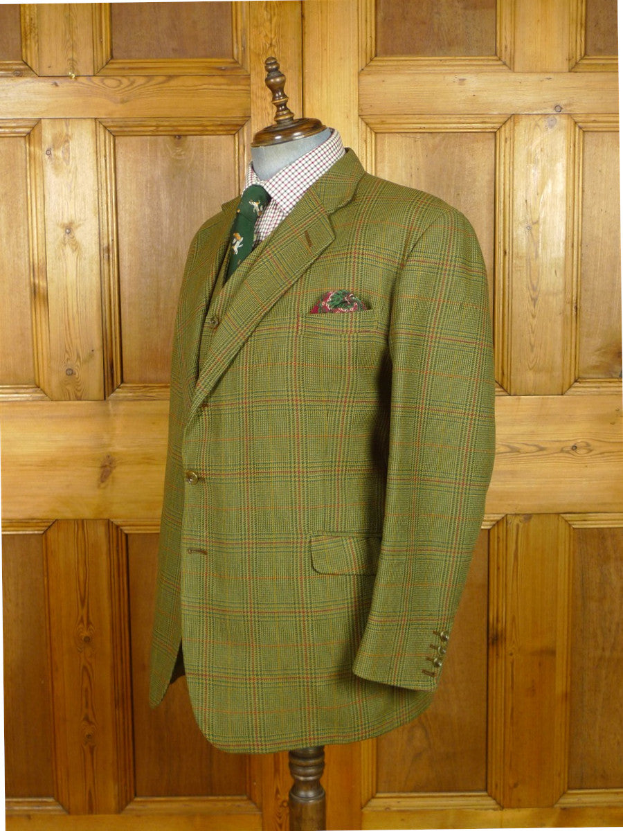 26/0978 vintage british bespoke tailor green glen check tweed jacket & matching waistcoat 46 regular
