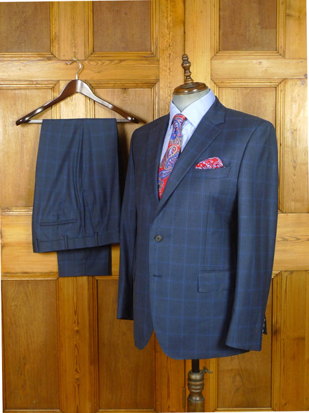 26/0981 immaculate gieves & hawkes savile row blue wp check 100% wool suit 42 regular