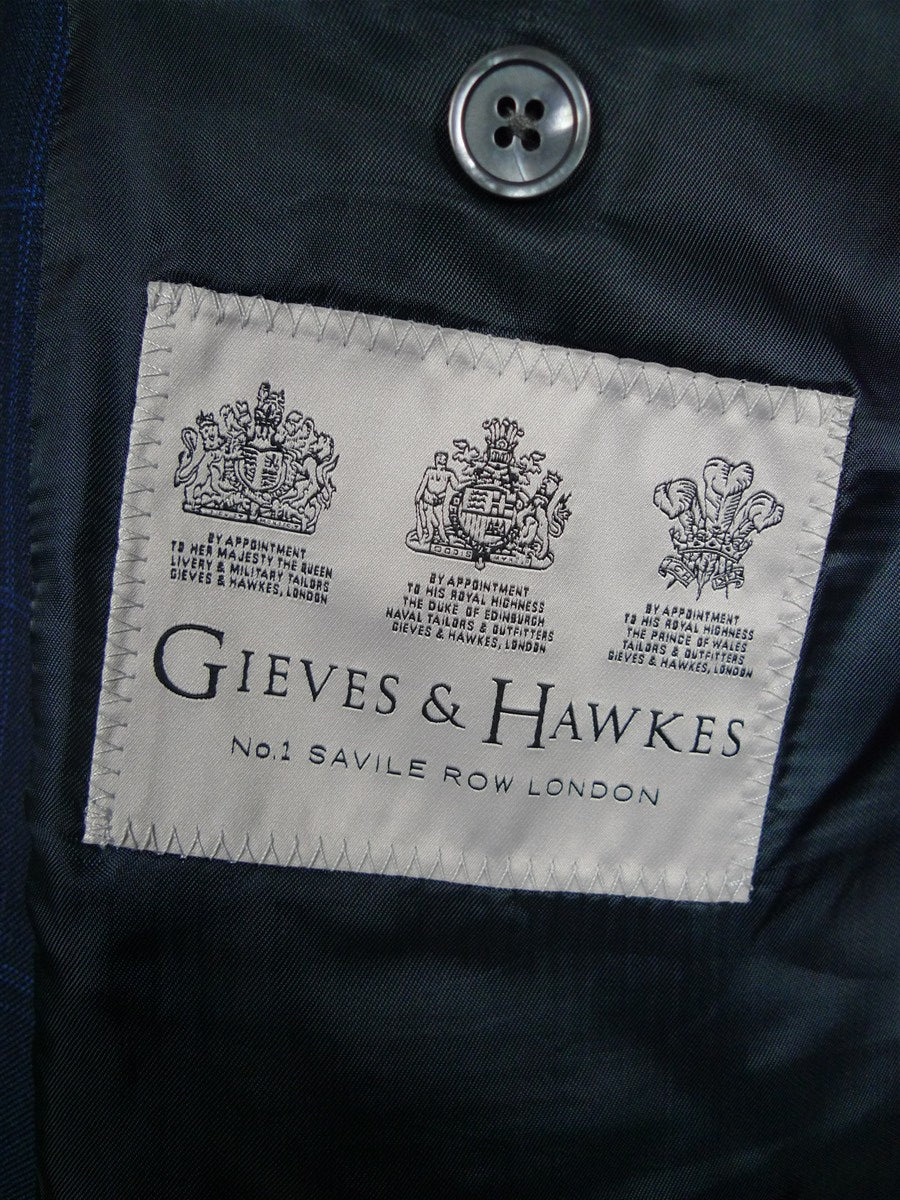 26/0981 immaculate gieves & hawkes savile row blue wp check 100% wool suit 42 regular