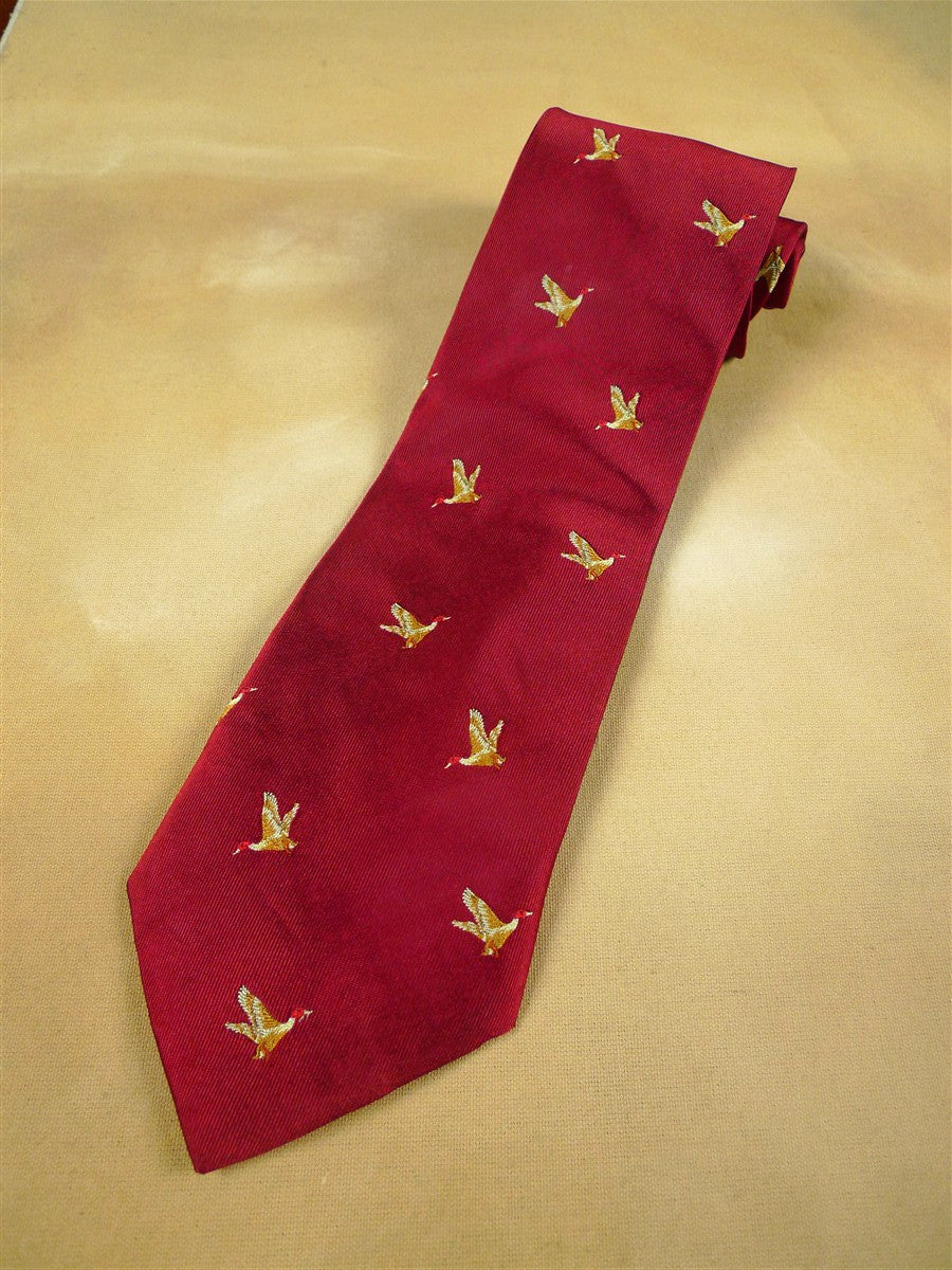26/0990 red pheasant pattern silk tie for country pursuits / goodwood revival