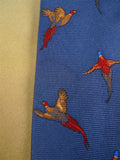 26/0989 blue pheasant pattern silk tie for country pursuits / goodwood revival
