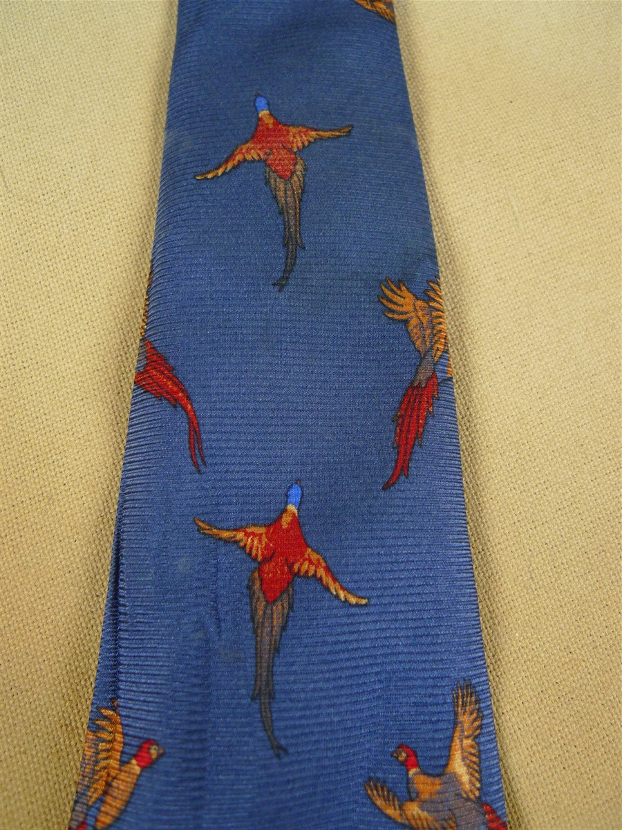 26/0989 blue pheasant pattern silk tie for country pursuits / goodwood revival