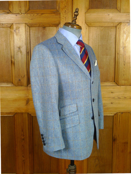 26/1009 immaculate cordings of piccadilly pale blue / tan wp check 100% silk sports jacket blazer 39 short