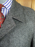 26/1017 immaculate vintage french pure wool grey herringbone tweed ragalan coat overcoat 44-45