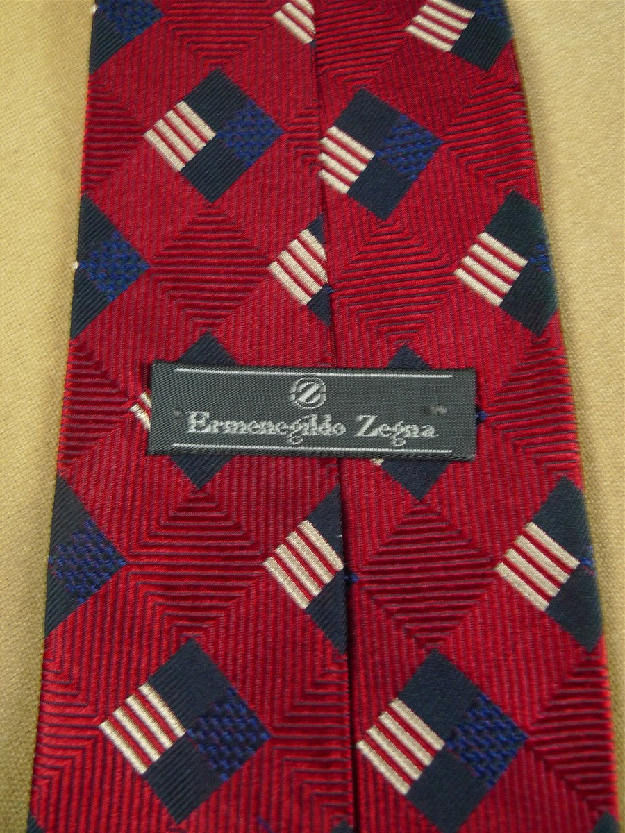 26/1025 immaculate ermenegildo zegna red & navy blue pattern woven silk tie