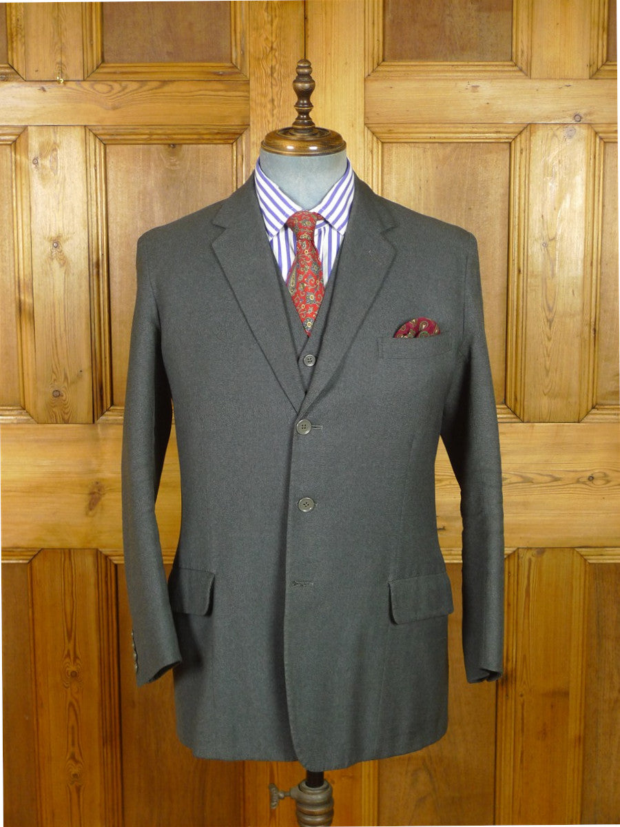 26/1045 vintage 1996 dege savile row bespoke grey worsted twill suit jacket & matching waistcoat 40-41 short to regular