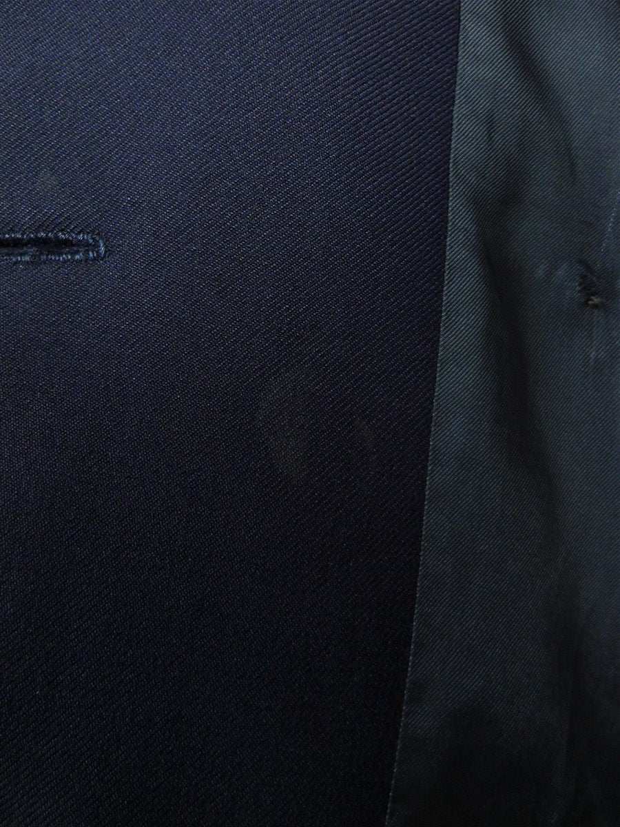 26/1044 vintage british bespoke heavyweight navy blue worsted d/b suit w/ yacht club buttons 46 short to regular