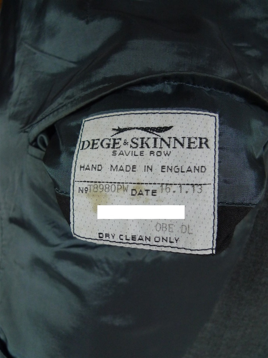 26/1041 dege & skinner 2013 savile row bvespoke grey worsted suit 44 regular (portly cut)