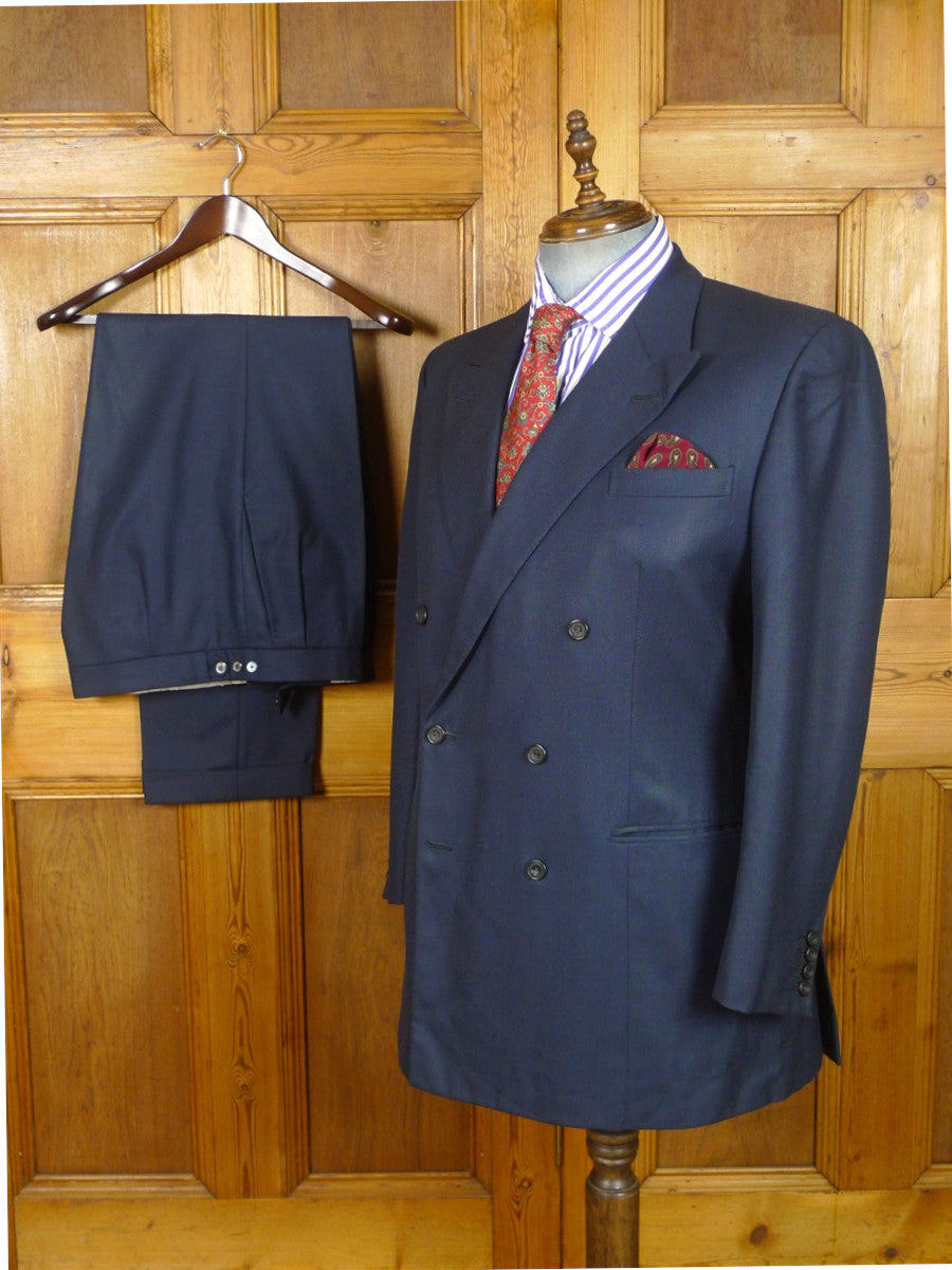 26/1056 huntsman 1995 savile row bespoke dark blue birds-eye weave d/b worsted suit 42 regular