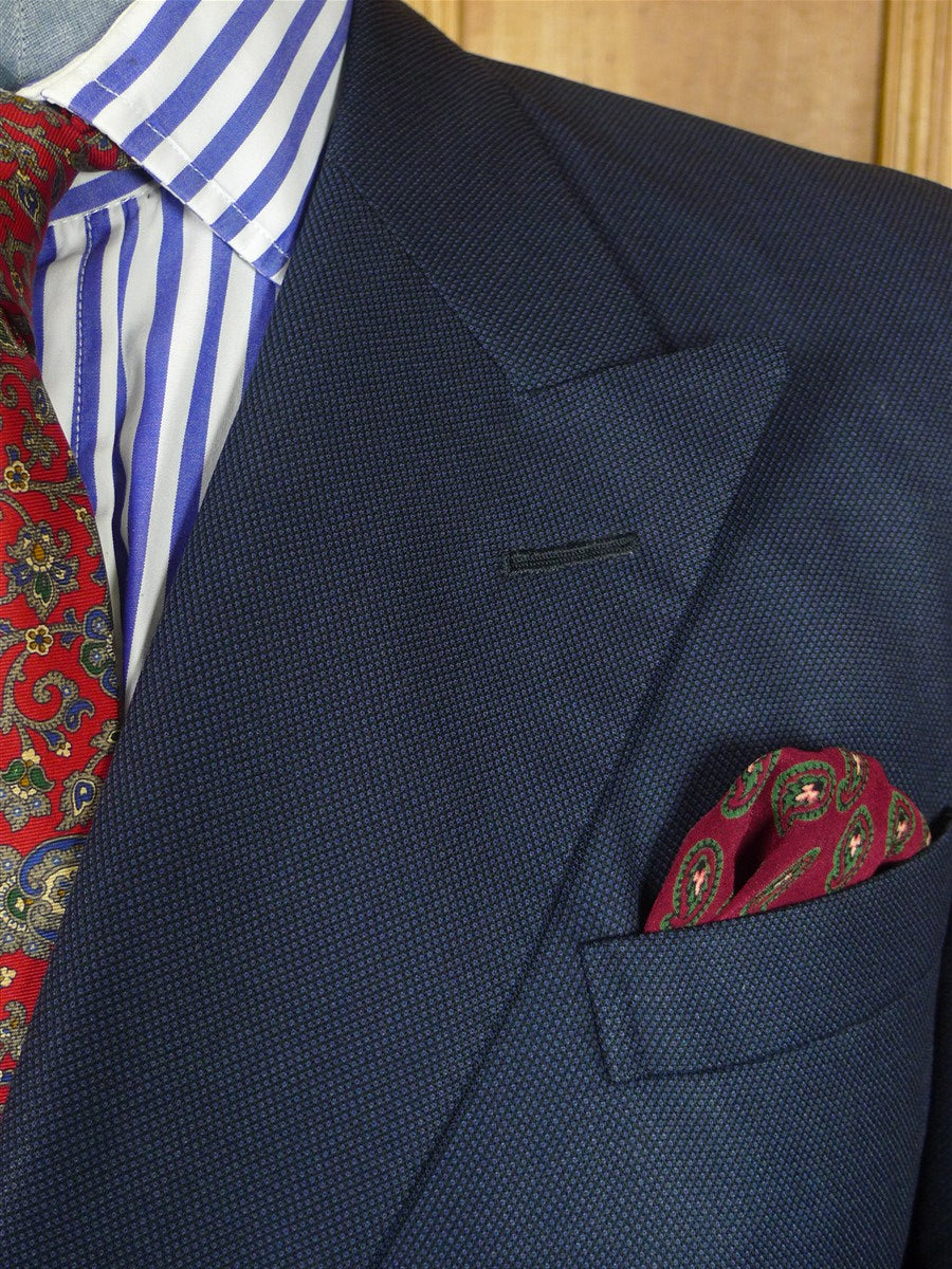 26/1056 huntsman 1995 savile row bespoke dark blue birds-eye weave d/b worsted suit 42 regular