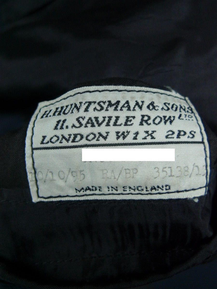 26/1056 huntsman 1995 savile row bespoke dark blue birds-eye weave d/b worsted suit 42 regular