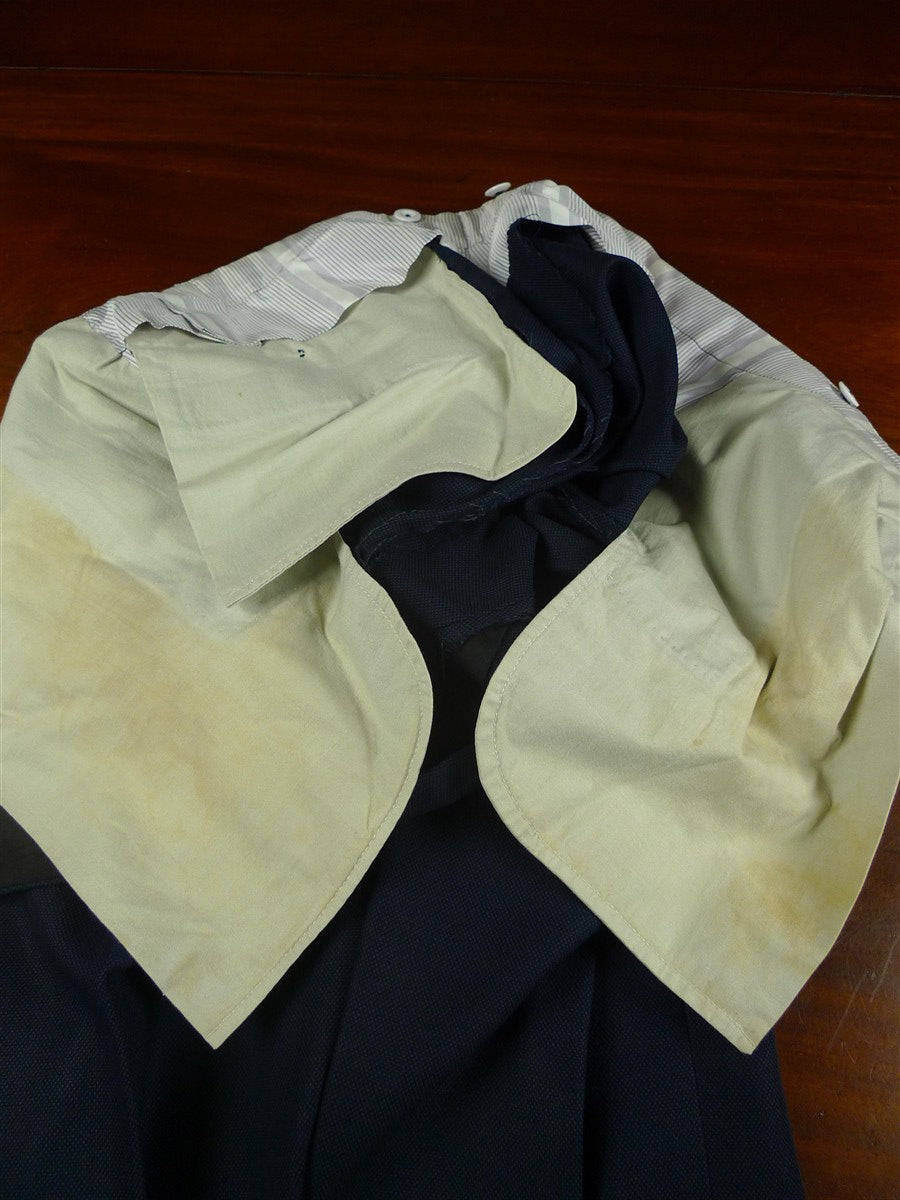 26/1056 huntsman 1995 savile row bespoke dark blue birds-eye weave d/b worsted suit 42 regular