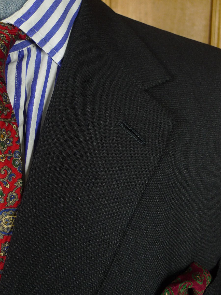 26/1057 dege & skinner 2004 savile row bespoke charcoal grey 3-button worsted suit 44 regular (portly cut)