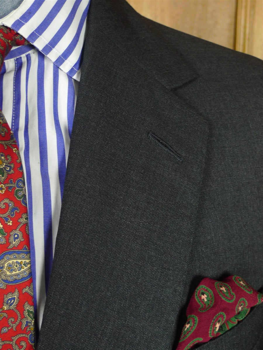 26/1058 dege & skinner 2003 savile row bespoke charcoal grey worsted suit 44 regular (portly cut)