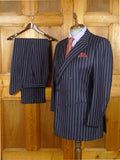 26/1063 immaculate 1991 huntsman savile row bespoke navy blue rope-stripe d/b worsted suit 41 regular to long
