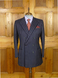 26/1063 immaculate 1991 huntsman savile row bespoke navy blue rope-stripe d/b worsted suit 41 regular to long