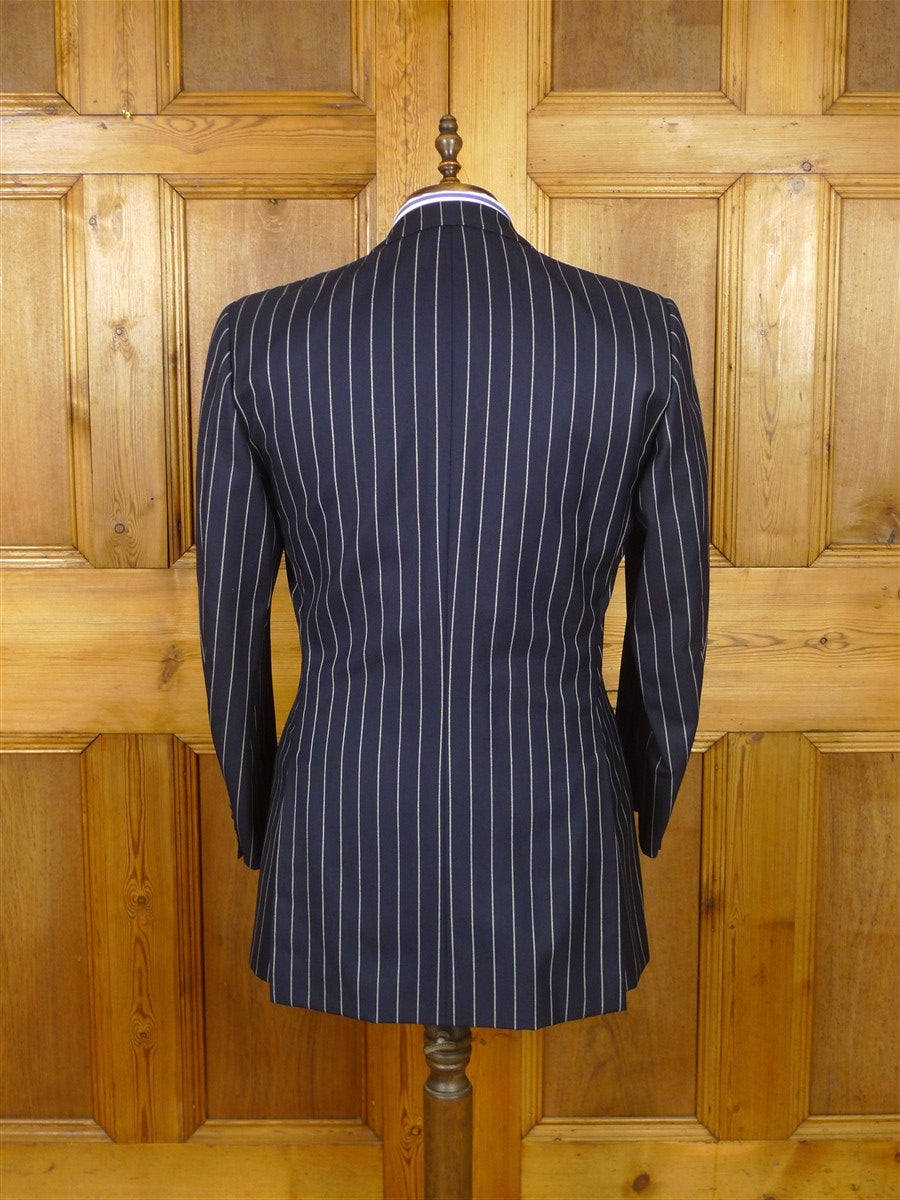 26/1063 immaculate 1991 huntsman savile row bespoke navy blue rope-stripe d/b worsted suit 41 regular to long