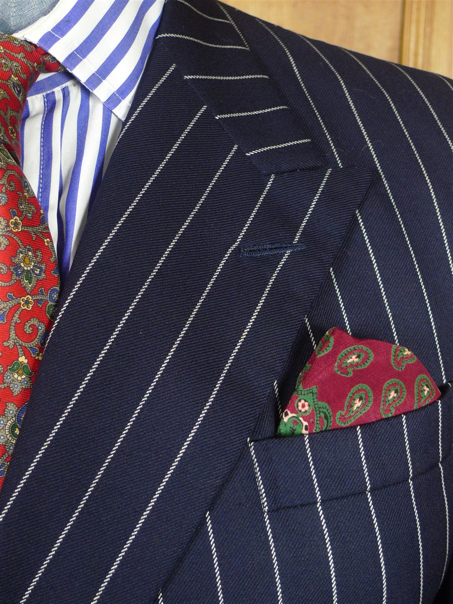 26/1063 immaculate 1991 huntsman savile row bespoke navy blue rope-stripe d/b worsted suit 41 regular to long
