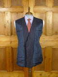 26/1063 immaculate 1991 huntsman savile row bespoke navy blue rope-stripe d/b worsted suit 41 regular to long