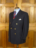 26/1069 dege & skinner 2001 savile row bespoke navy blue hopsack blazer w/ brass club buttons 48 regular