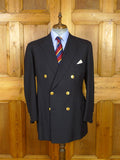 26/1069 dege & skinner 2001 savile row bespoke navy blue hopsack blazer w/ brass club buttons 48 regular
