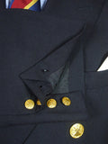 26/1069 dege & skinner 2001 savile row bespoke navy blue hopsack blazer w/ brass club buttons 48 regular