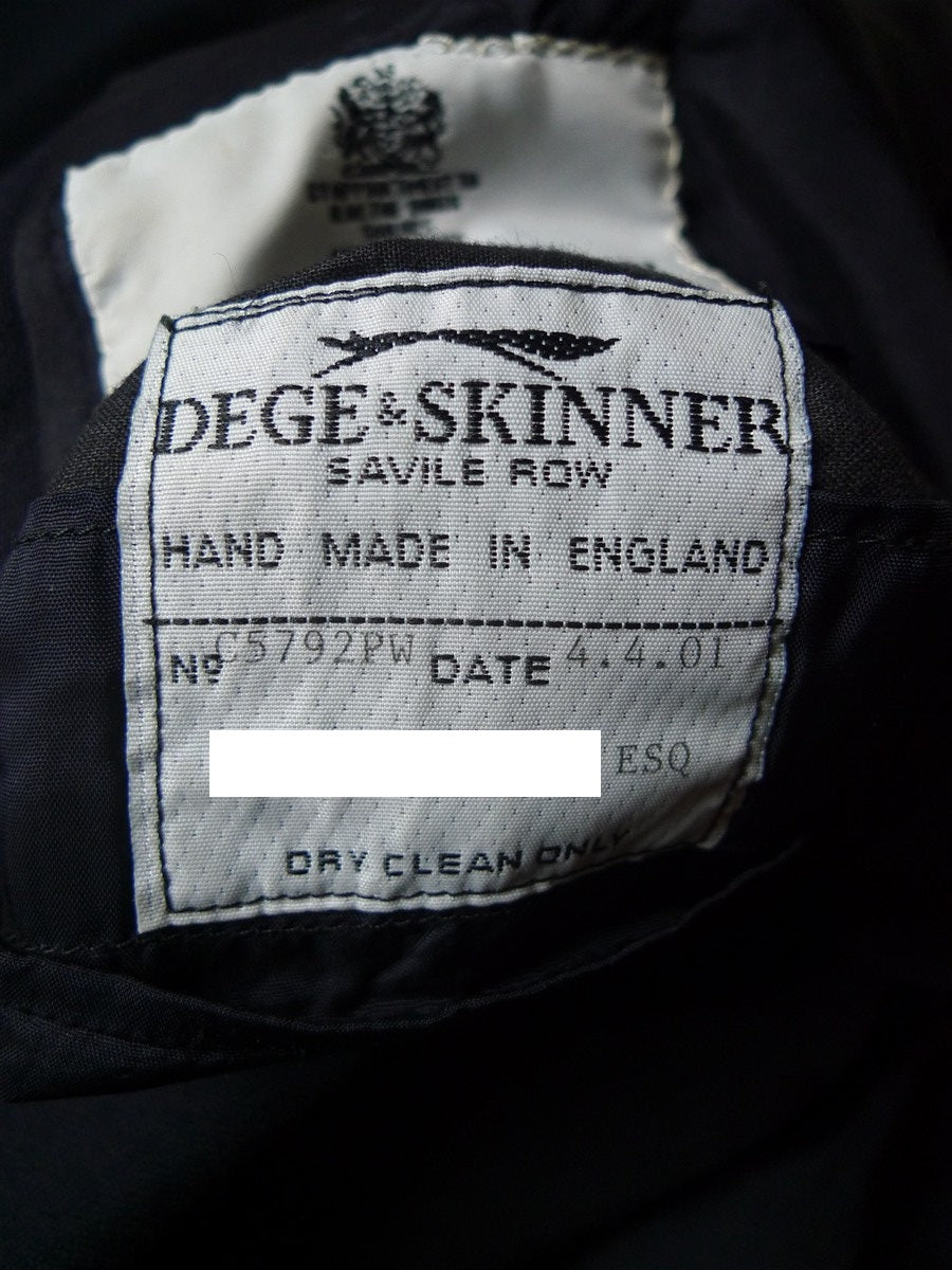 26/1069 dege & skinner 2001 savile row bespoke navy blue hopsack blazer w/ brass club buttons 48 regular