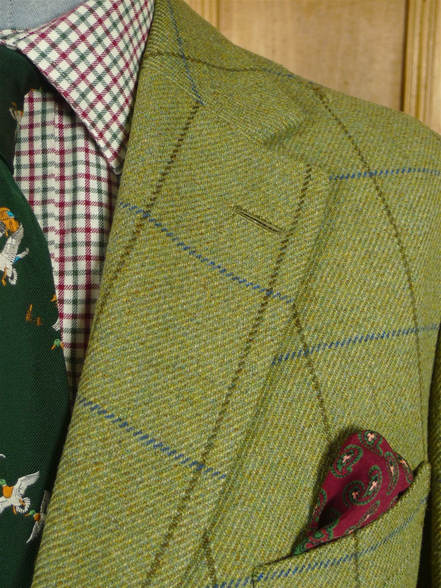 26/1082 dege & skinner 2000 savile row bespoke heavyweight green wp check tweed suit w/ trouser & breeks 45 regular