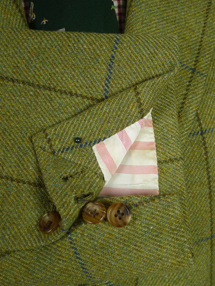 26/1082 dege & skinner 2000 savile row bespoke heavyweight green wp check tweed suit w/ trouser & breeks 45 regular