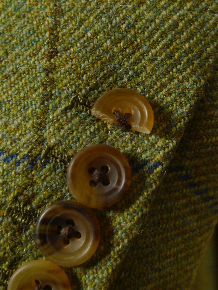26/1082 dege & skinner 2000 savile row bespoke heavyweight green wp check tweed suit w/ trouser & breeks 45 regular