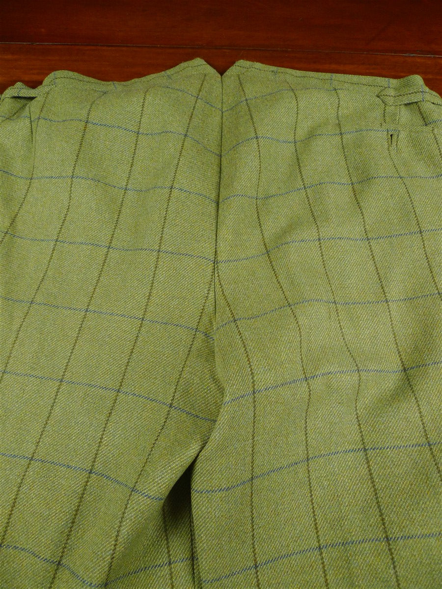 26/1082 dege & skinner 2000 savile row bespoke heavyweight green wp check tweed suit w/ trouser & breeks 45 regular
