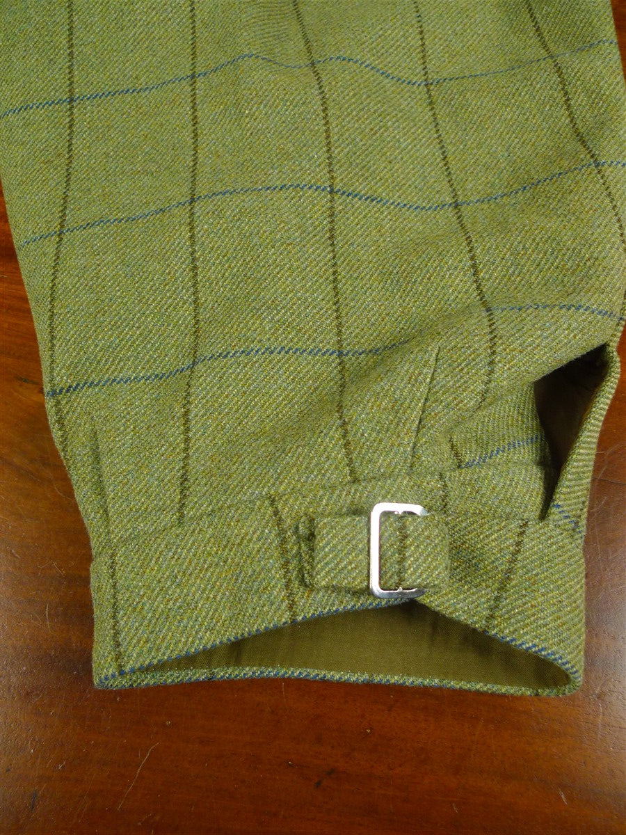 26/1082 dege & skinner 2000 savile row bespoke heavyweight green wp check tweed suit w/ trouser & breeks 45 regular