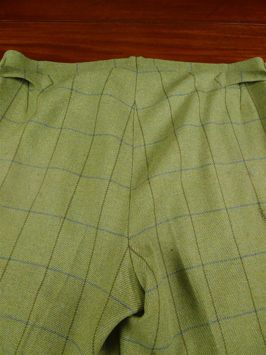 26/1082 dege & skinner 2000 savile row bespoke heavyweight green wp check tweed suit w/ trouser & breeks 45 regular