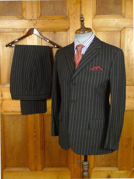 26/1084 vintage 1976 norton & sons savile row bespoke charcoal grey rope-stripe worsted suit 39-40 short to regular