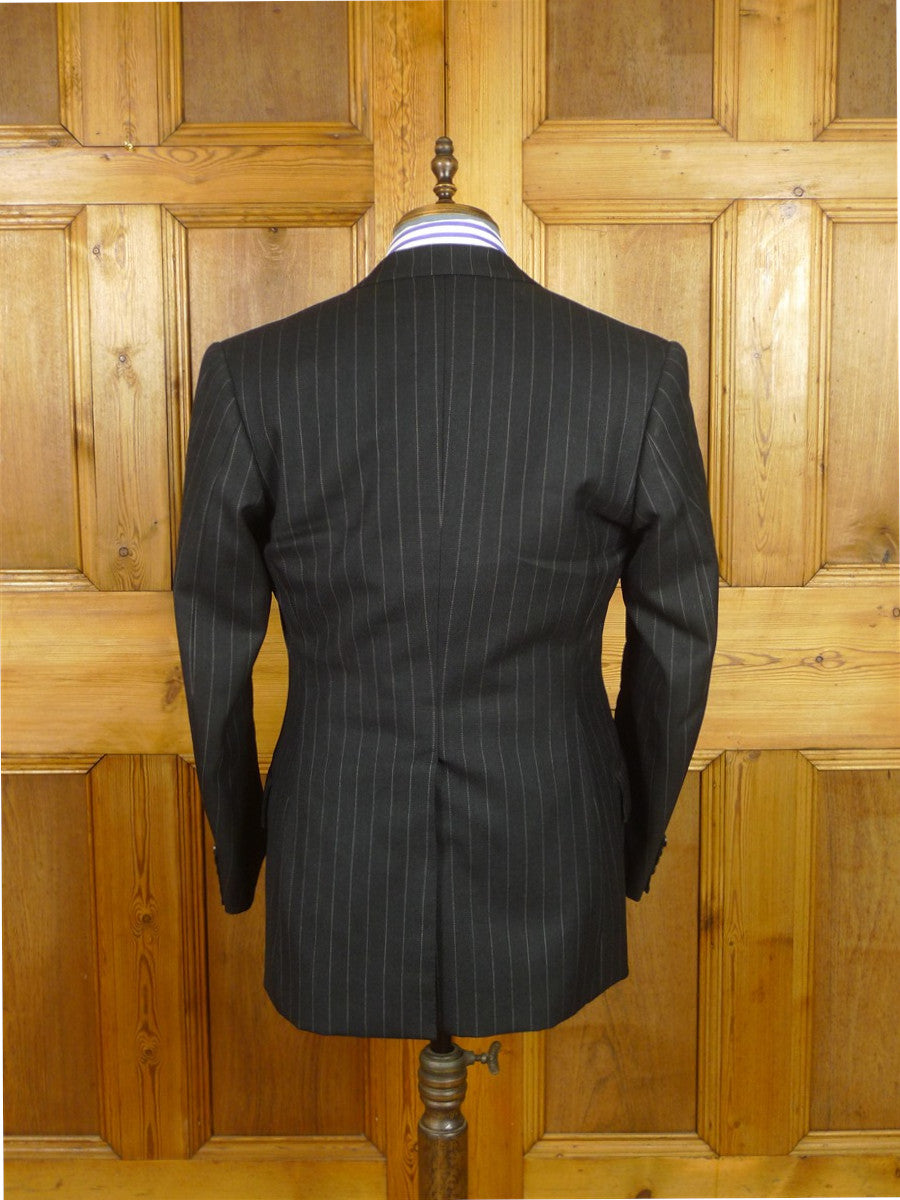 26/1085 vintage 1983 dege & sons savile row bespoke heavyweight charcoal grey pin-stripe 4-piece suit (jkt, vest, 2 pr trs) 40 regular
