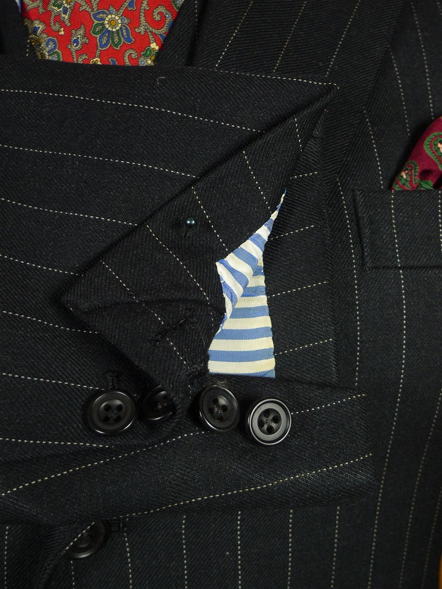 26/1085 vintage 1983 dege & sons savile row bespoke heavyweight charcoal grey pin-stripe 4-piece suit (jkt, vest, 2 pr trs) 40 regular