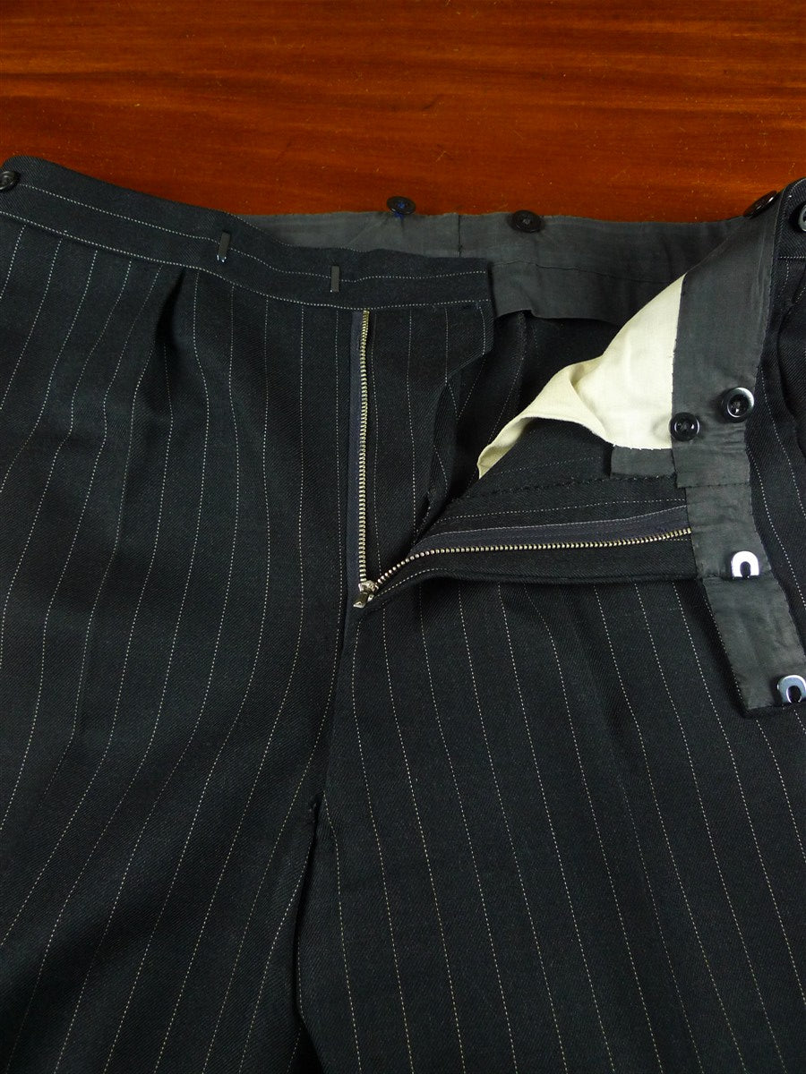 26/1085 vintage 1983 dege & sons savile row bespoke heavyweight charcoal grey pin-stripe 4-piece suit (jkt, vest, 2 pr trs) 40 regular