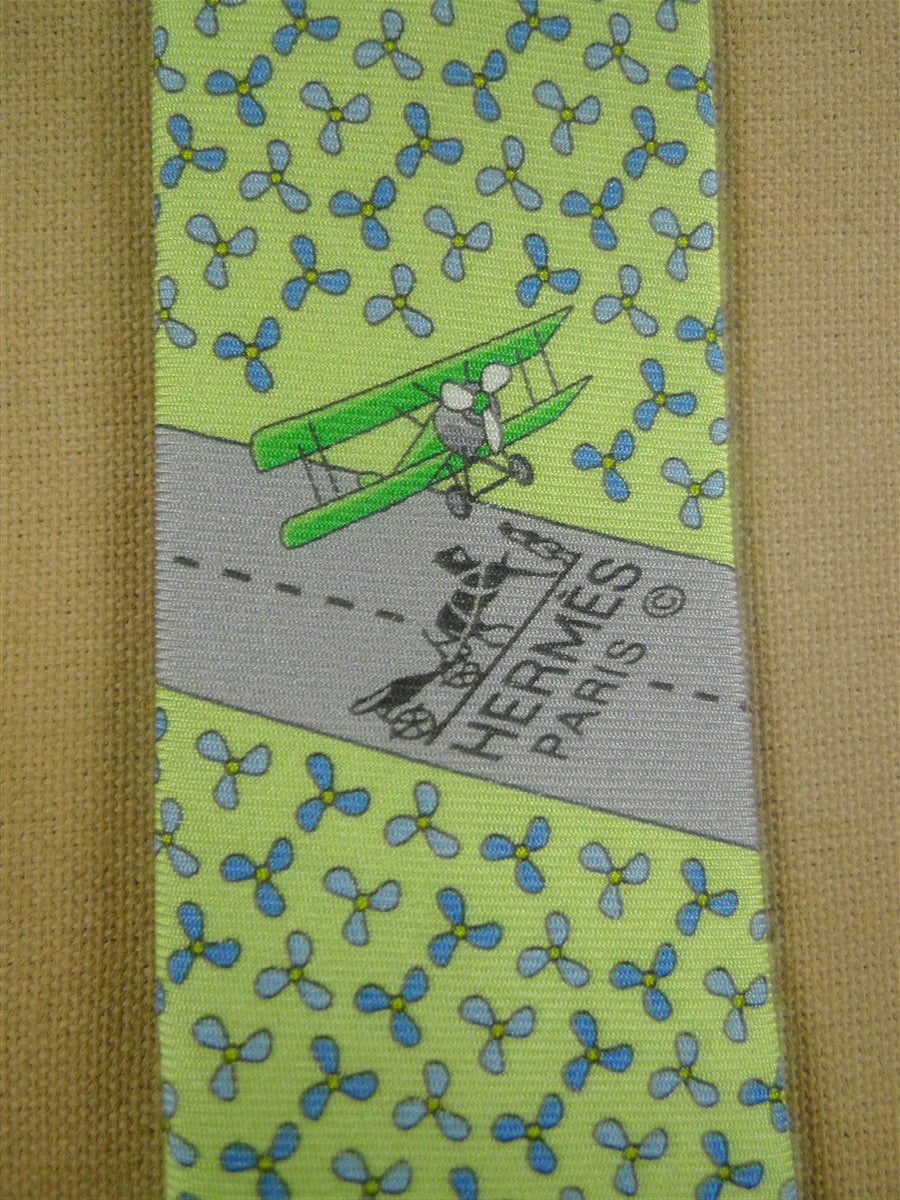 26/1073 immaculate hermes green / blue & grey propellor pattern silk tie 645873sa